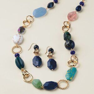 Blue Modern Mosaic Bead Necklace, Earrings and bracelet Set - New